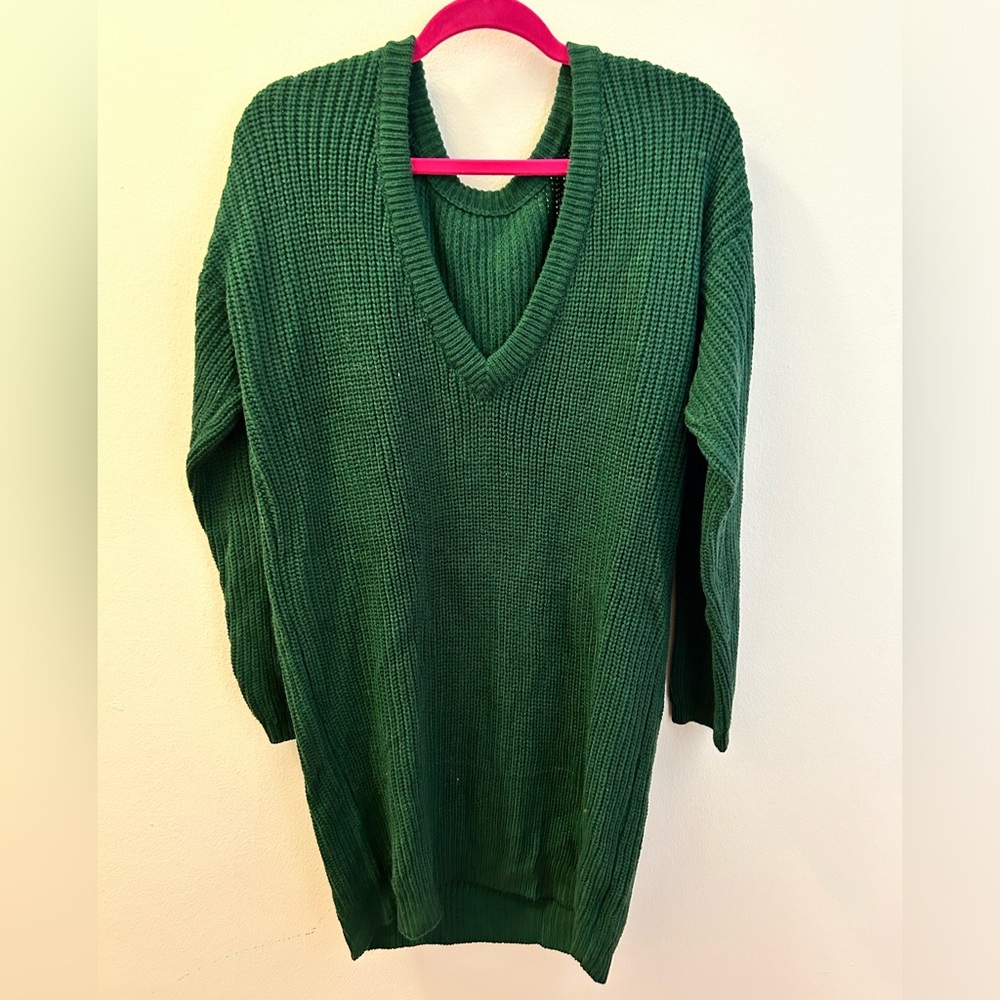 Lulus Green V-neck Knit Sweater Dress